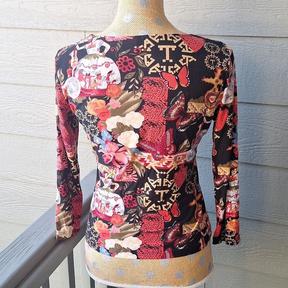 Vintage y2k Thalia Sodi all over print 3/4 top butterflies guitar women small - Picture 7 of 11